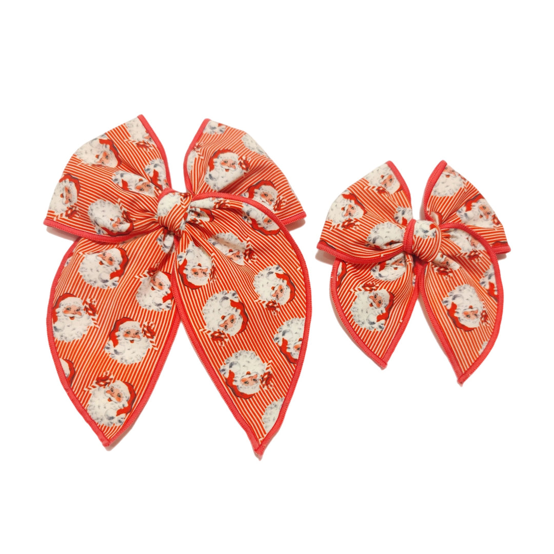 Striped Santa Fabric SAILOR Hair Bow w/ Clip