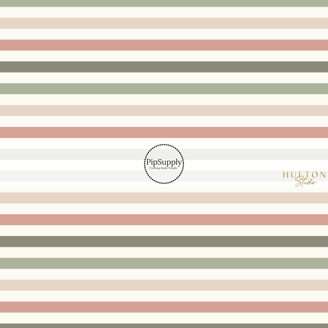 Muted Peach, Olive Green, and Tan Stripes on Fabric by the Yard.