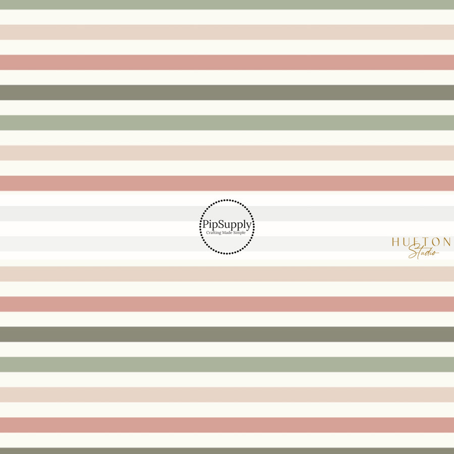 Muted Peach, Olive Green, and Tan Stripes on Fabric by the Yard.