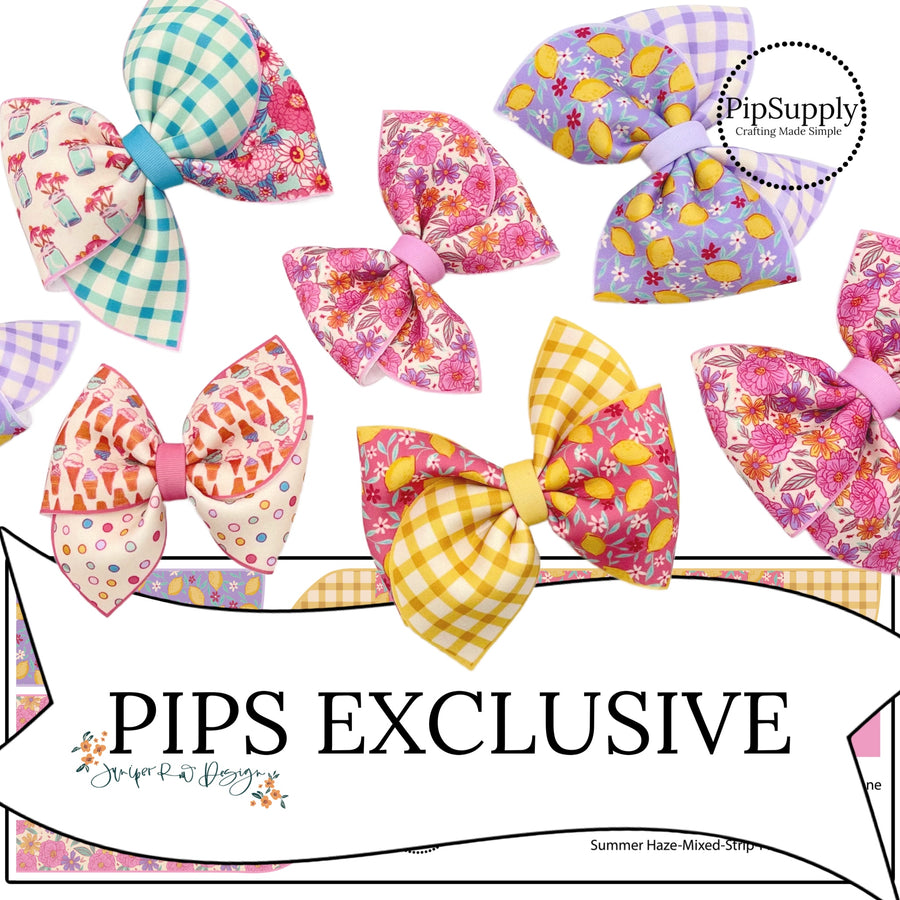 summer retro floral and plaid pinwheel shaped neoprene diy hair bows