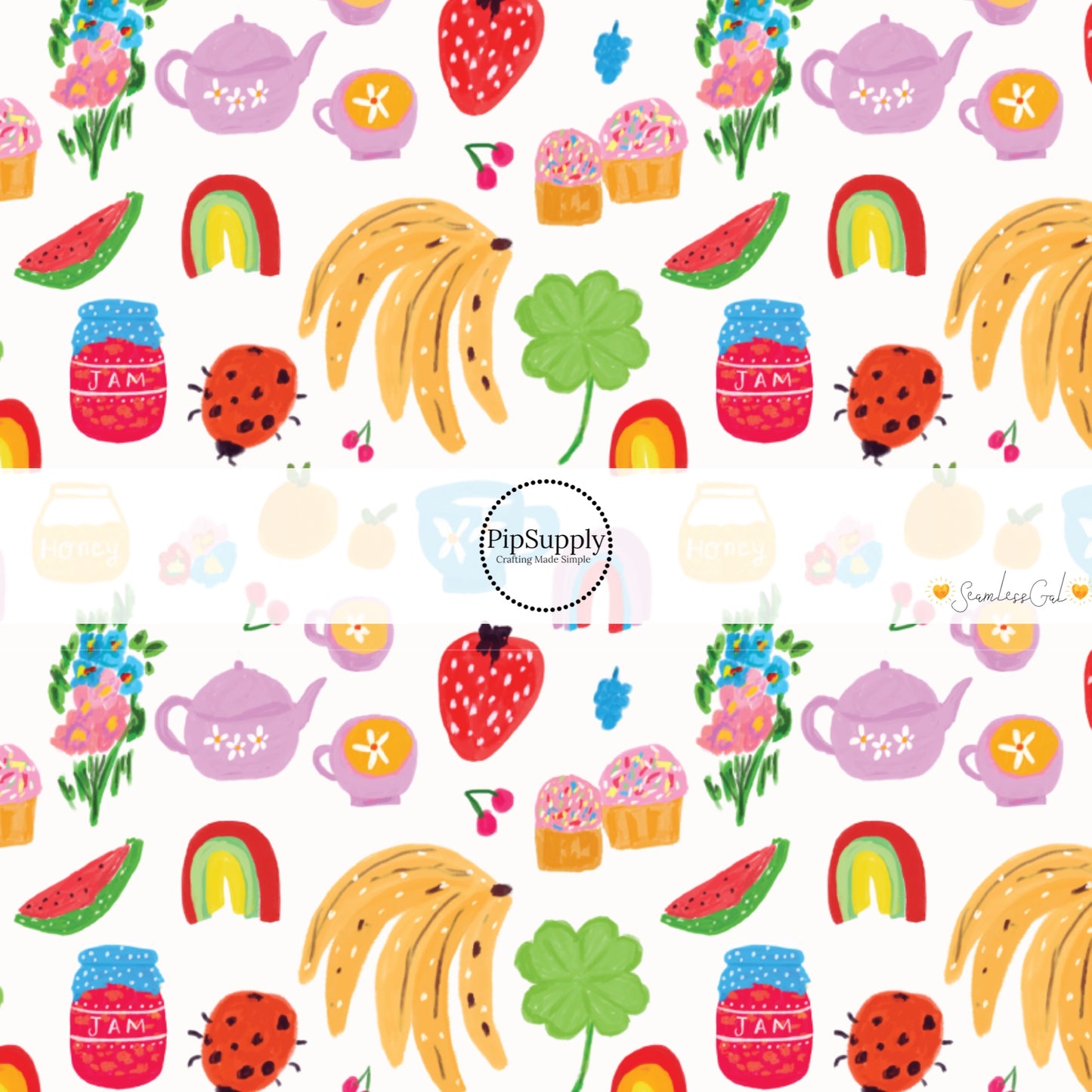 This summer fabric by the yard features fun picnic items on white. This fun themed fabric can be used for all your sewing and crafting needs!