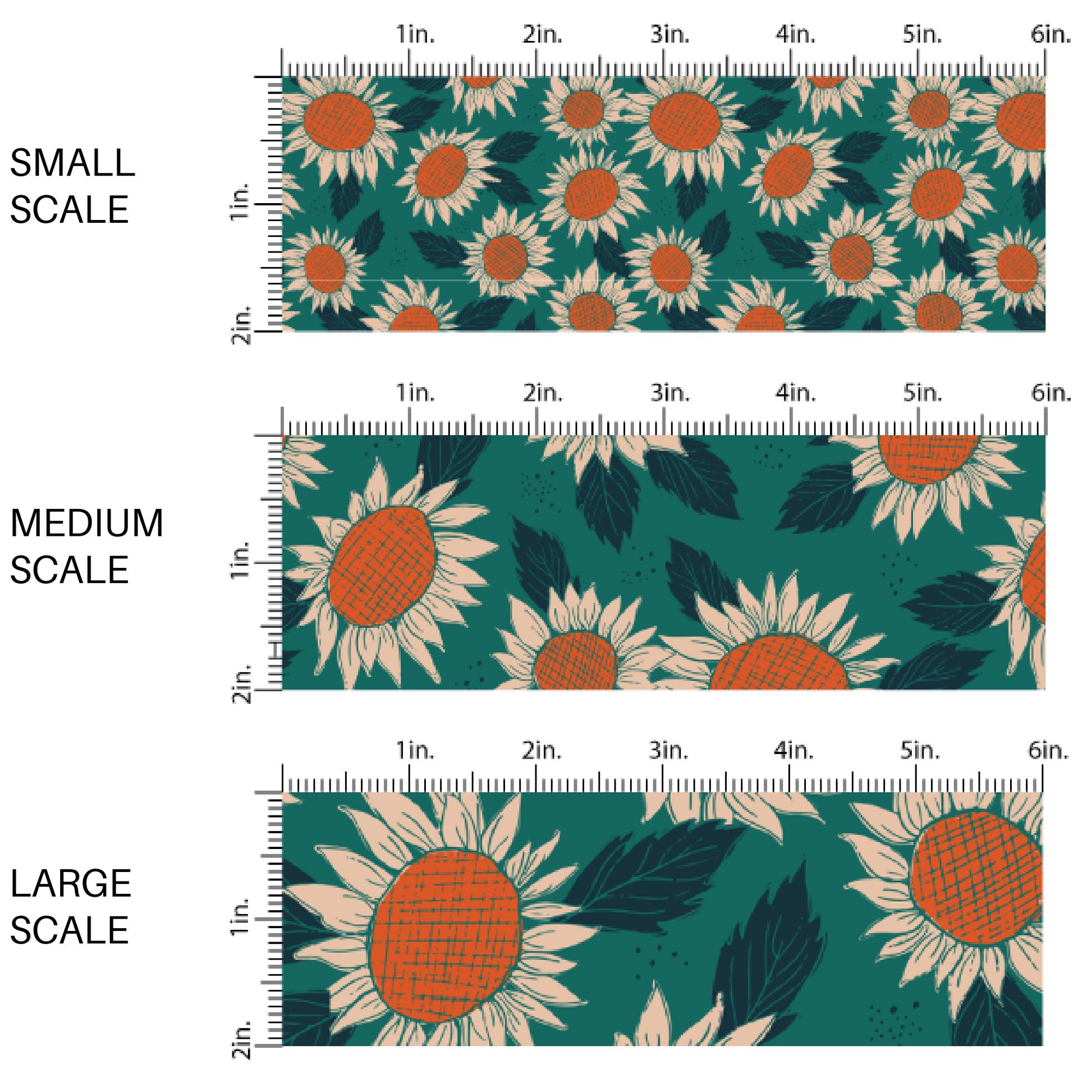 Blue fabric by the yard scaled image guide with neutral colored sunflowers.