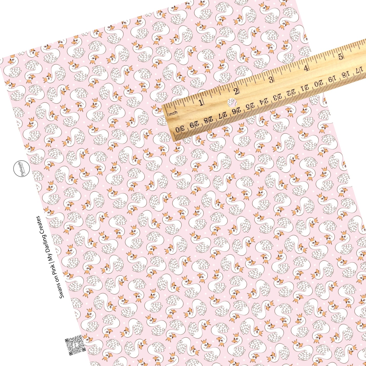 These Valentine's pattern themed faux leather sheets contain the following design elements: white swan birds with crowns surrounded by tiny white stars on light pink. Our CPSIA compliant faux leather sheets or rolls can be used for all types of crafting projects.