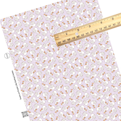 These Valentine's pattern themed faux leather sheets contain the following design elements: white swan birds with crowns surrounded by tiny white stars on light purple. Our CPSIA compliant faux leather sheets or rolls can be used for all types of crafting projects.