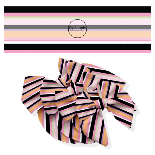 These Halloween themed no sew bow strips can be easily tied and attached to a clip for a finished hair bow. These fun spooky patterned bow strips are great for personal use or to sell. These bow strips feature the following design elements: colorful stripe pattern.