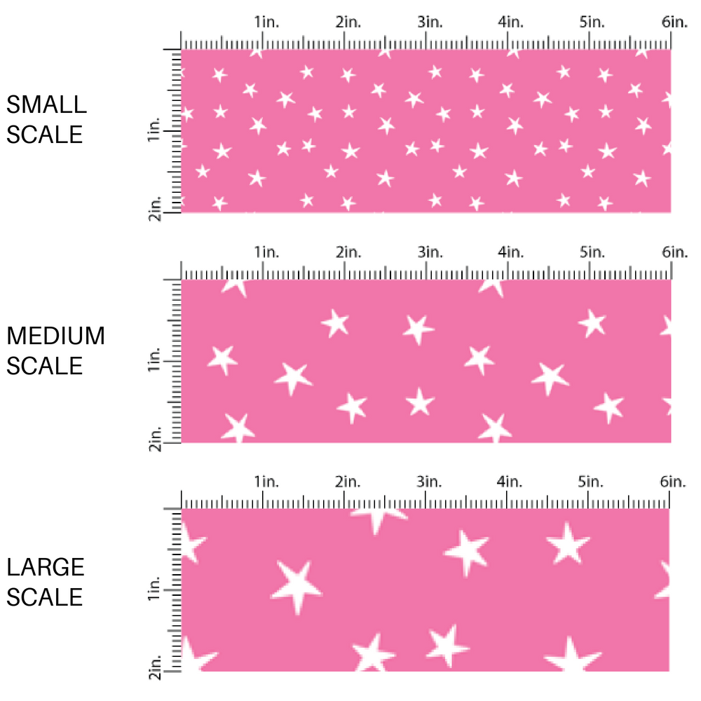 White scattered stars on hot pink fabric by the yard scaled image guide.