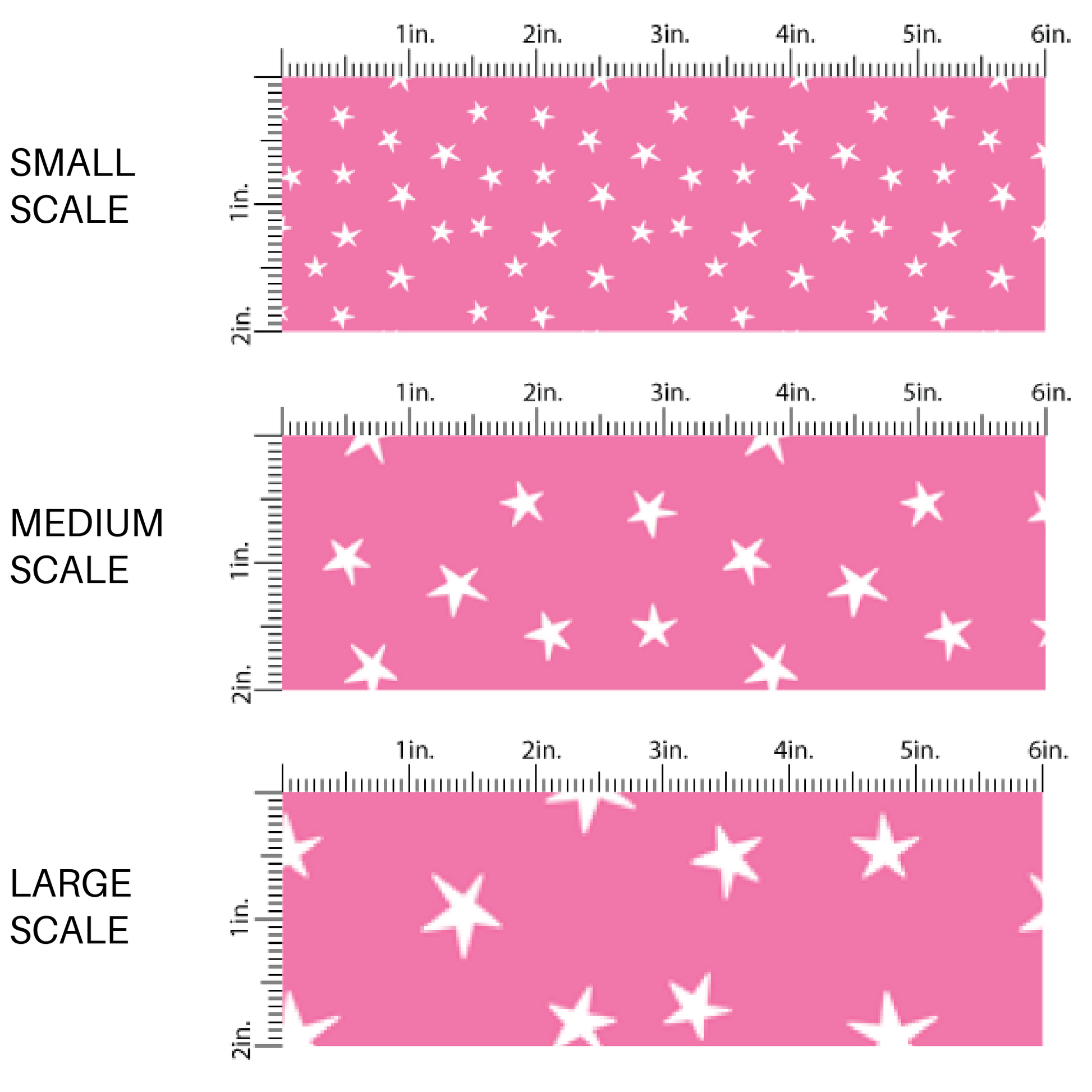White scattered stars on hot pink fabric by the yard scaled image guide.