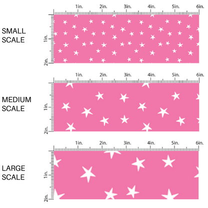 White scattered stars on hot pink fabric by the yard scaled image guide.