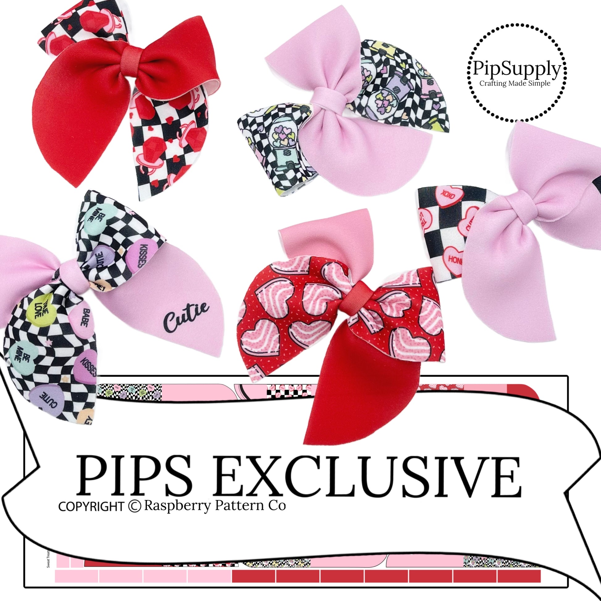 Valentine Pink and Red Neoprene DIY Sailor Bow Template 