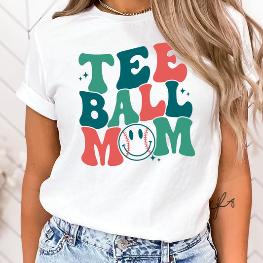 Blue, Green and Red TEE Ball Mom with a Smiley Face Ball DTF Transfer and Sublimation