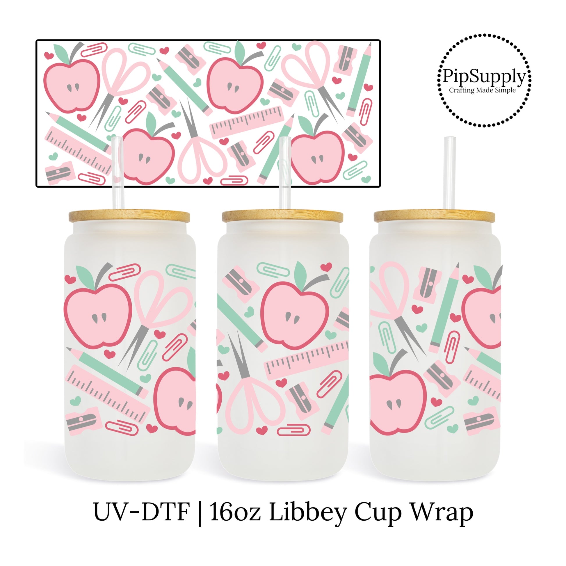 1pc To Teacher Design UV DTF Cup Wraps For 16 Oz Glass Cup