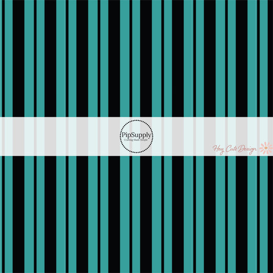 Teal blue and black striped fabric by the yard.
