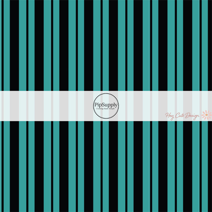 Teal blue and black striped fabric by the yard.