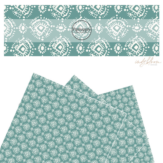 These Valentine's pattern themed faux leather sheets contain the following design elements: white ikat pattern on teal. Our CPSIA compliant faux leather sheets or rolls can be used for all types of crafting projects.