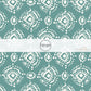 White Ikat on Teal Blue Fabric by the Yard