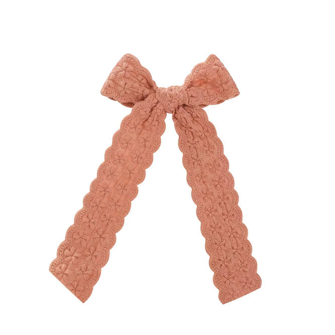 Terrecotta Scalloped Long Tail Hair Bow w/ Clip