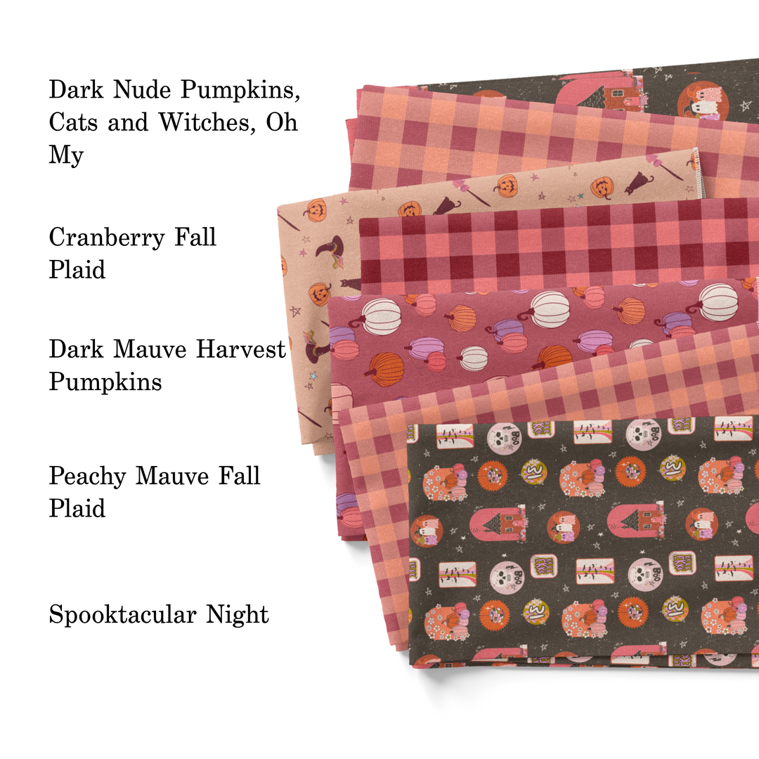 The Peachy Dot 2023 Halloween Collection Fabric swatches.