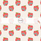 Cream fabric by the yard with wavy rainbow scattered apples.