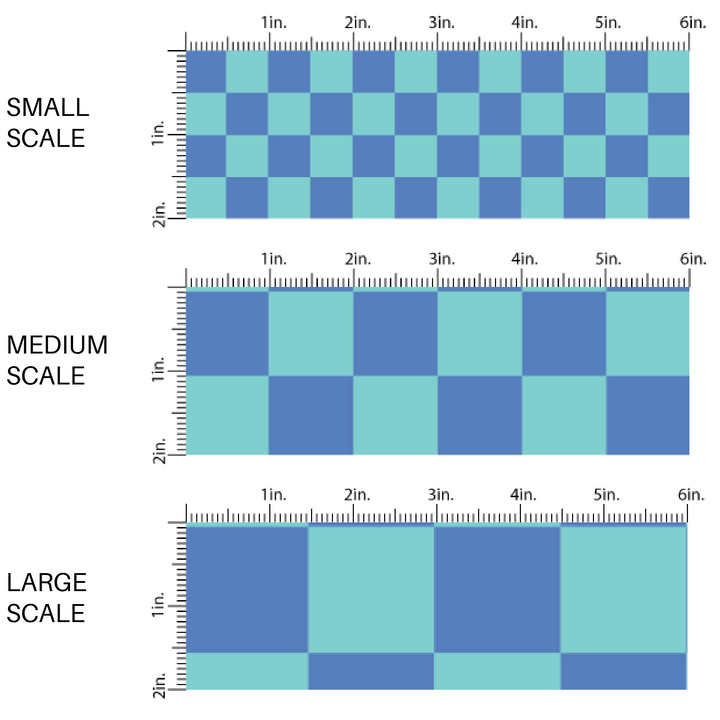 Blue checker print fabric by the yard scaled image guide.