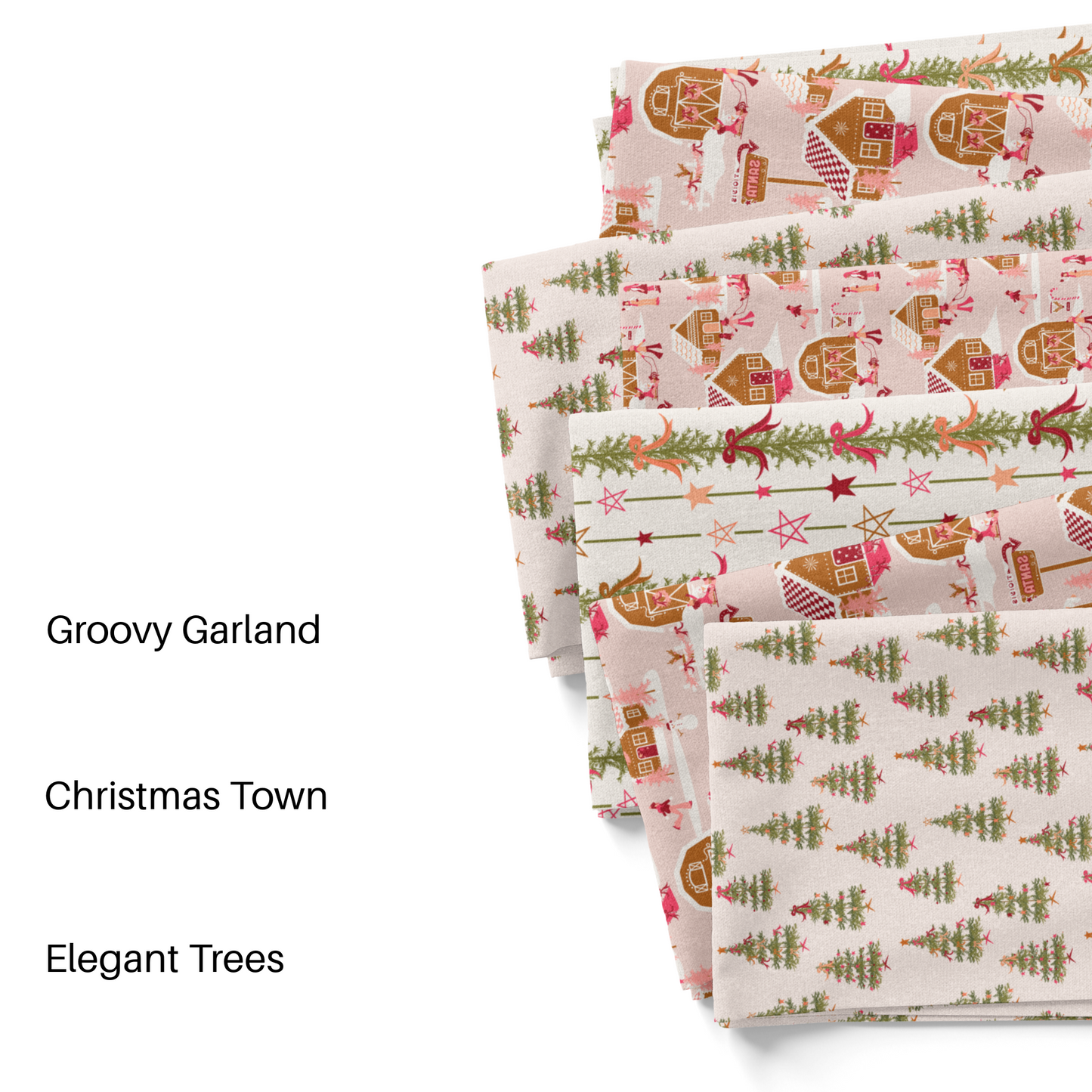 The Peachy Dot 2023 Christmas collection fabric swatches.