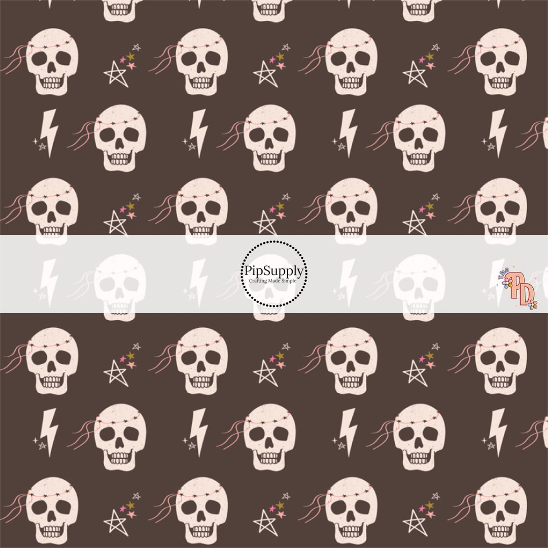 Lightning Skulls Charcoal Fabric By The Yard