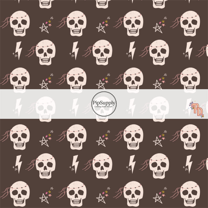 Lightning Skulls Charcoal Fabric By The Yard