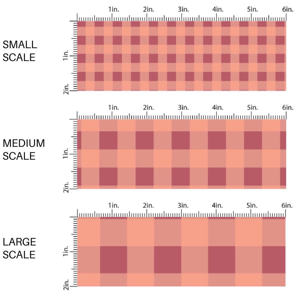 Peachy pink plaid printed fabric by the yard scaled image guide.