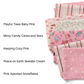 The Peachy Dot pink themed Christmas collection fabric swatches.