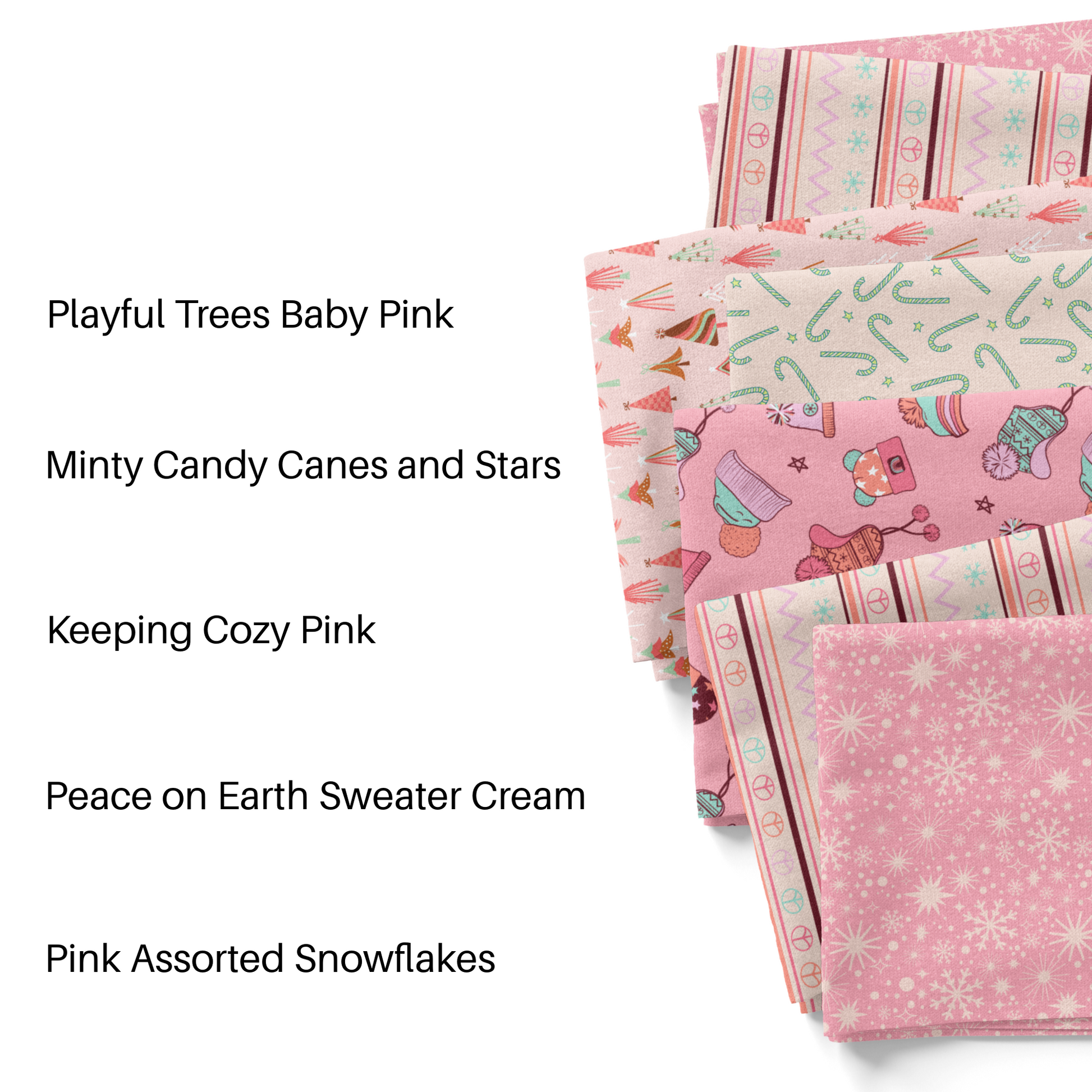 The Peachy Dot Pink Christmas fabric by the yard swatches.