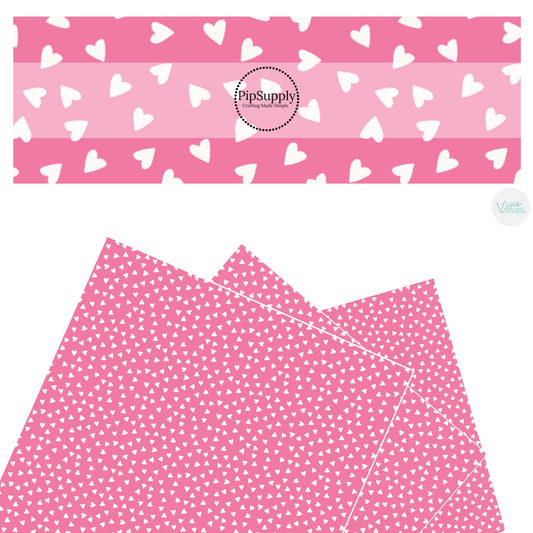 These Valentine's pattern themed faux leather sheets contain the following design elements: tiny cream hearts on pink. Our CPSIA compliant faux leather sheets or rolls can be used for all types of crafting projects.