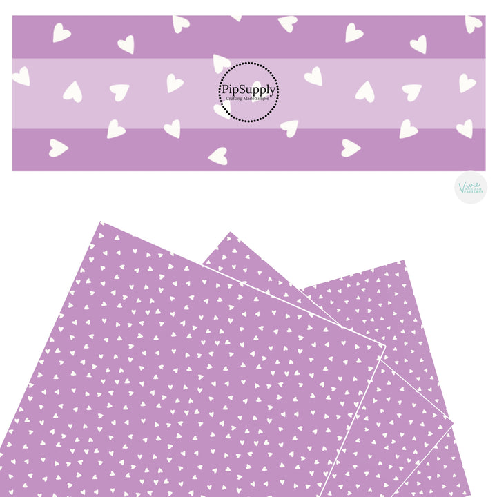 These Valentine's pattern themed faux leather sheets contain the following design elements: tiny cream hearts on purple. Our CPSIA compliant faux leather sheets or rolls can be used for all types of crafting projects.