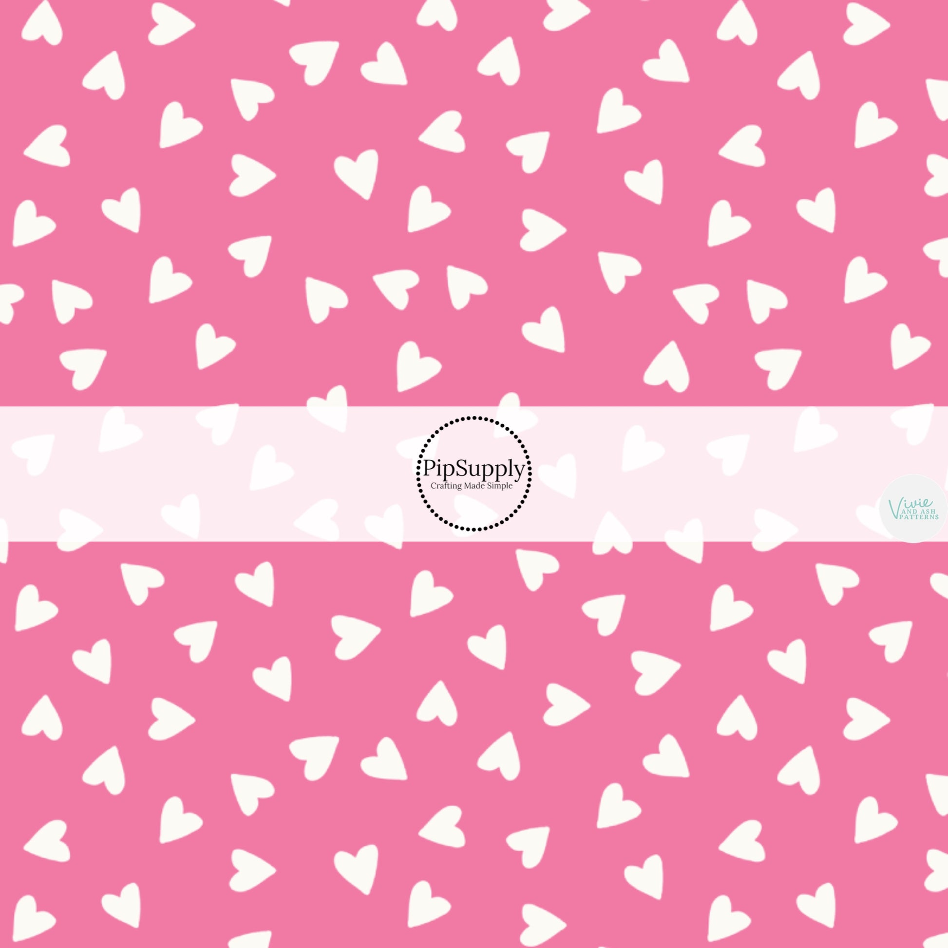 Cream Tiny Hearts on Pink Fabric by the Yard