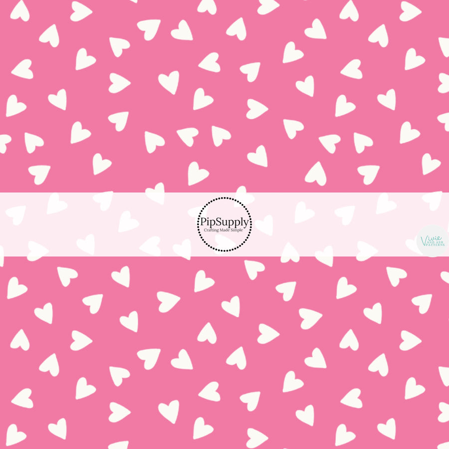 Cream Tiny Hearts on Pink Fabric by the Yard