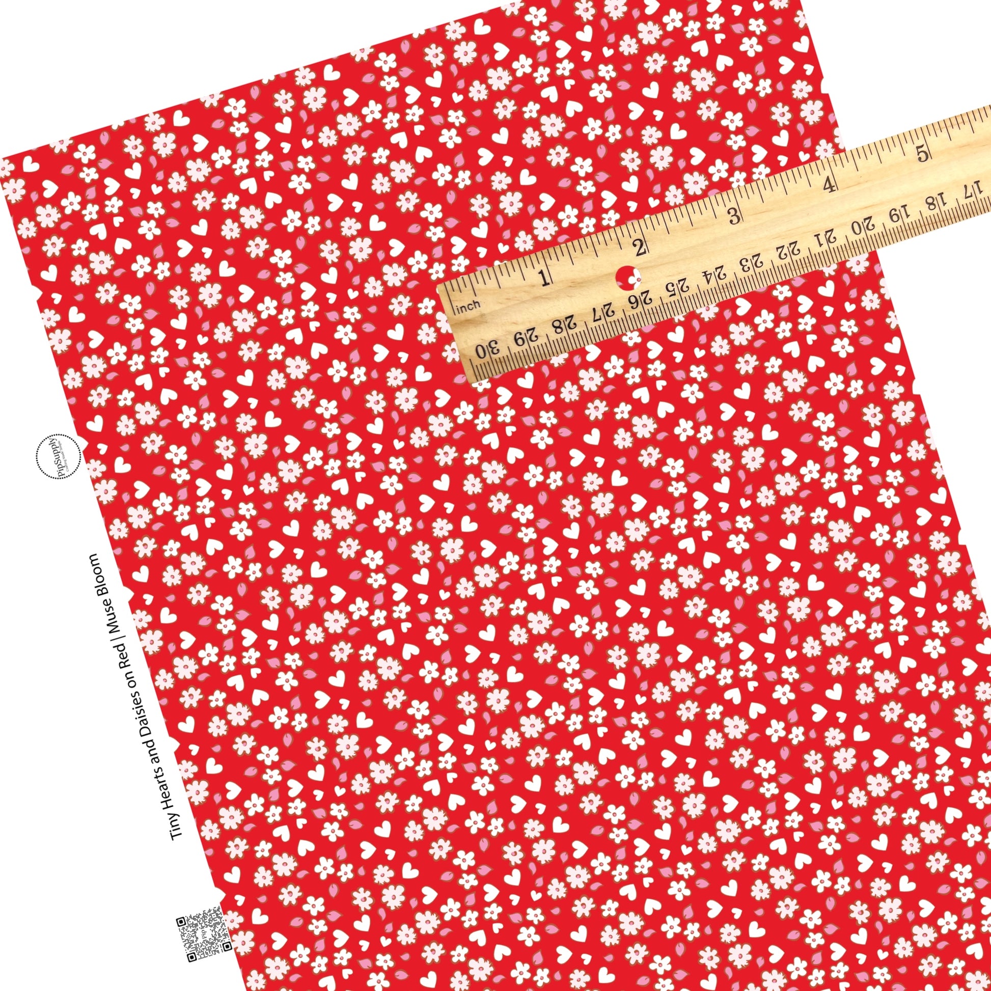 These Valentine's pattern themed faux leather sheets contain the following design elements: white daisies, white hearts, and tiny pink leaves on red. Our CPSIA compliant faux leather sheets or rolls can be used for all types of crafting projects.