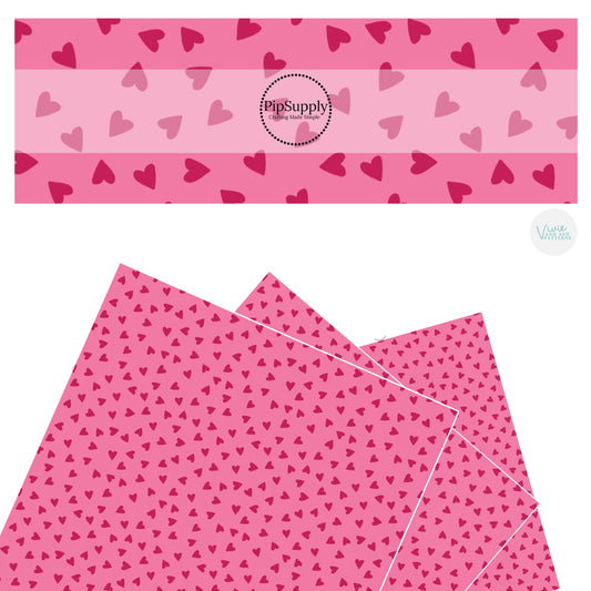 These Valentine's pattern themed faux leather sheets contain the following design elements: tiny magenta hearts on pink. Our CPSIA compliant faux leather sheets or rolls can be used for all types of crafting projects.