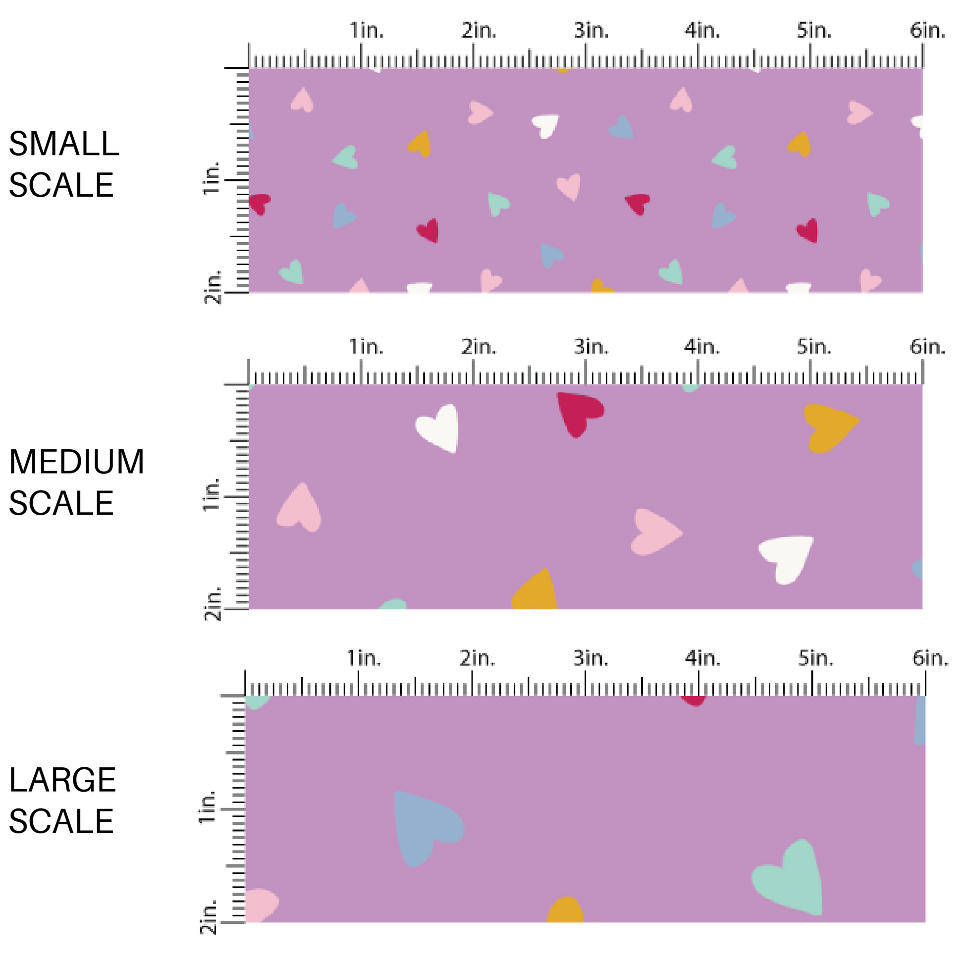 Multi-Colored Tiny Hearts on Purple Fabric by the Yard scaled image guide.