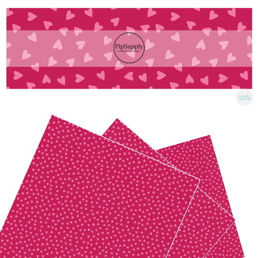 These Valentine's pattern themed faux leather sheets contain the following design elements: tiny pink hearts on magenta. Our CPSIA compliant faux leather sheets or rolls can be used for all types of crafting projects.