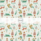 Cream fabric by the yard with sage green stripes and Christmas toys and florals.