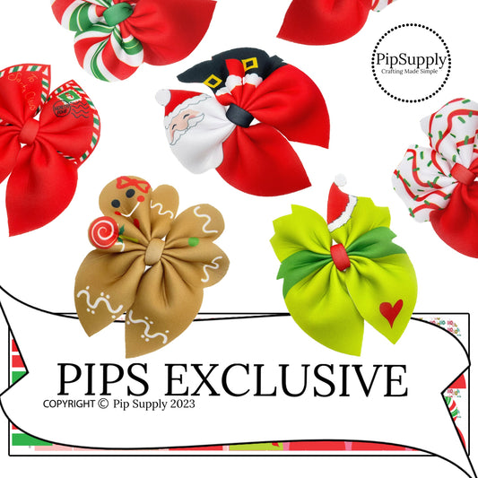 Traditional Christmas Shapes Bubble Neoprene Hair Bows - DIY - PIPS EXCLUSIVE