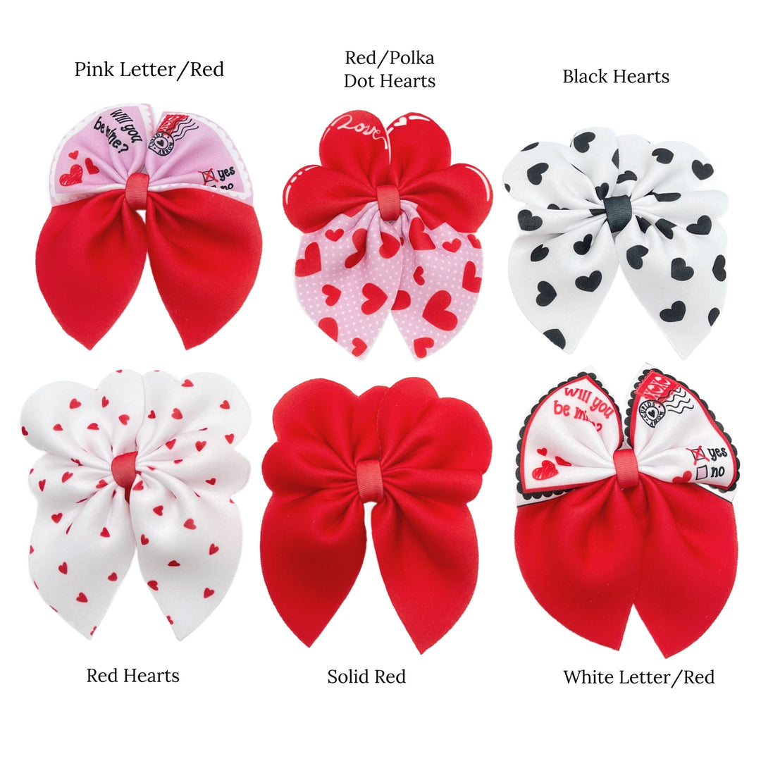 Red and Pink Valentine's Day Neoprene Bubble Hair Bows and Pattern Names.