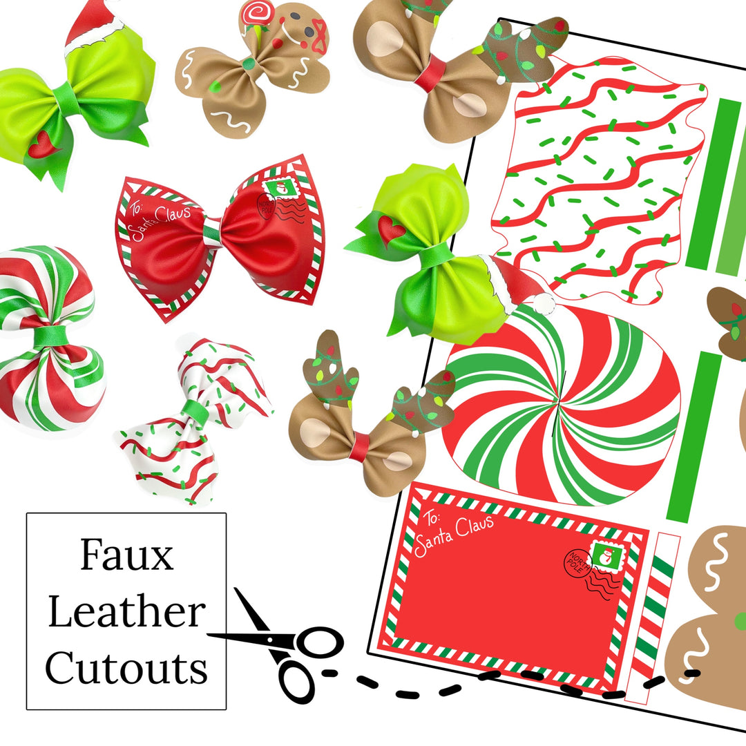 Traditional Christmas Faux Leather DIY Hair Bows & Craft Cutouts