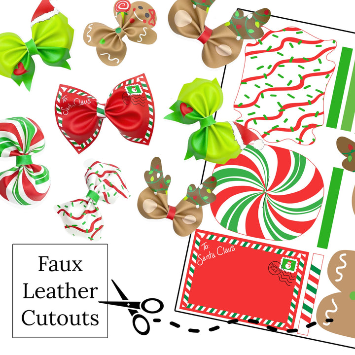 Traditional Christmas Faux Leather DIY Hair Bows & Craft Cutouts