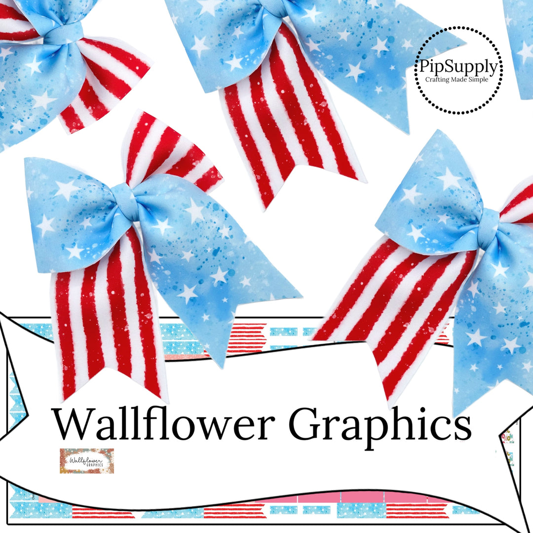 USA Watercolor Notched Sailor Neoprene DIY Hair Bows