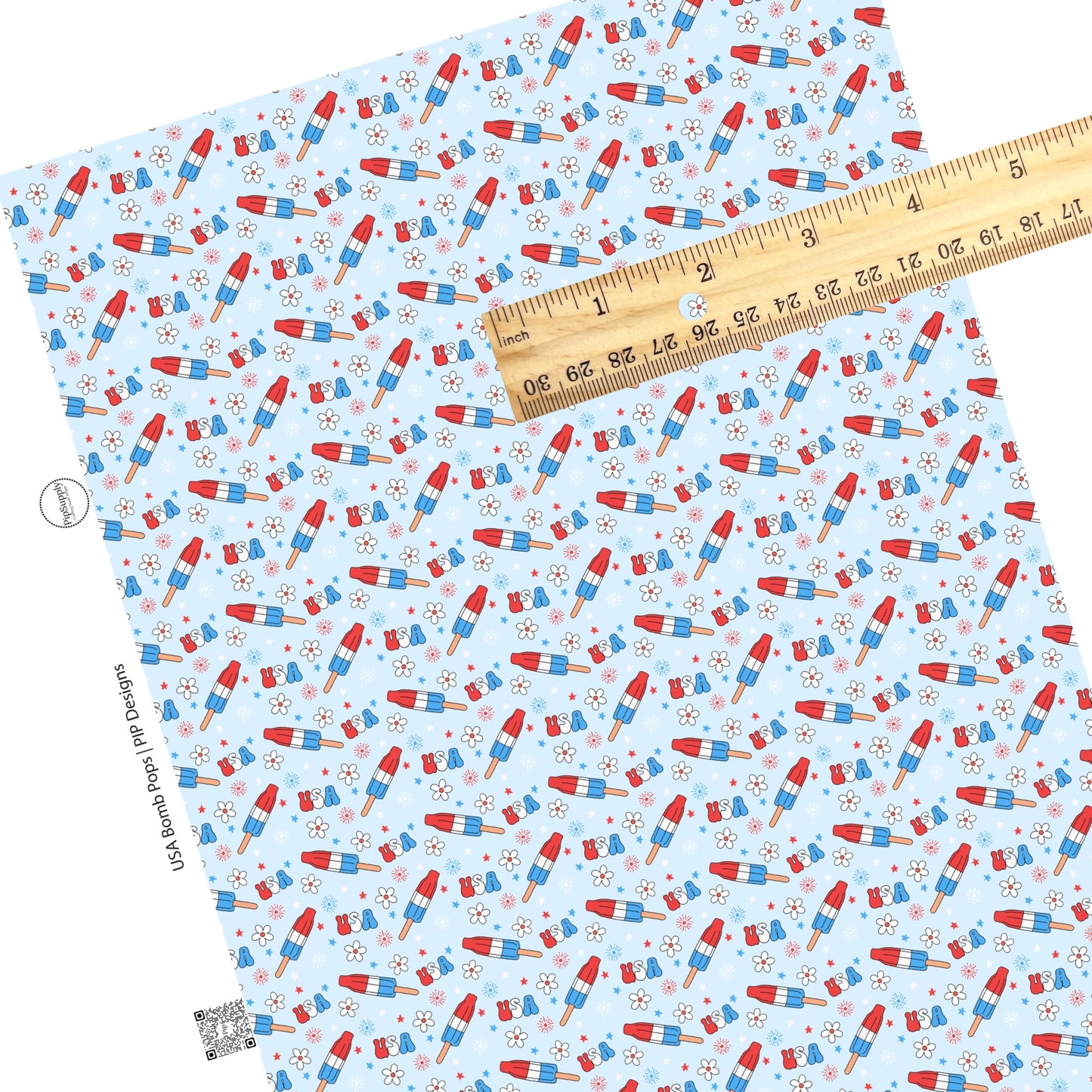 These 4th of July faux leather sheets contain the following design elements: USA, popsicles, and daisies. Our CPSIA compliant faux leather sheets or rolls can be used for all types of crafting projects.