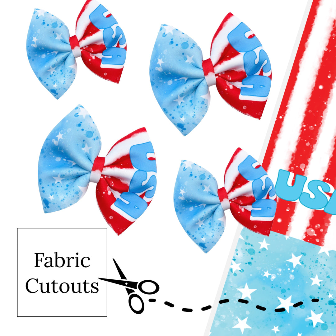 USA Watercolor Pinch Fabric DIY Hair Bows