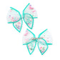 These teal stitched white tulle pre-cut shaker tied bows are ready to package and resell to your customers no sewing or measuring necessary! These hair bows come with a silver alligator clip already attached and come filled with shells, pearls, and sprinkles