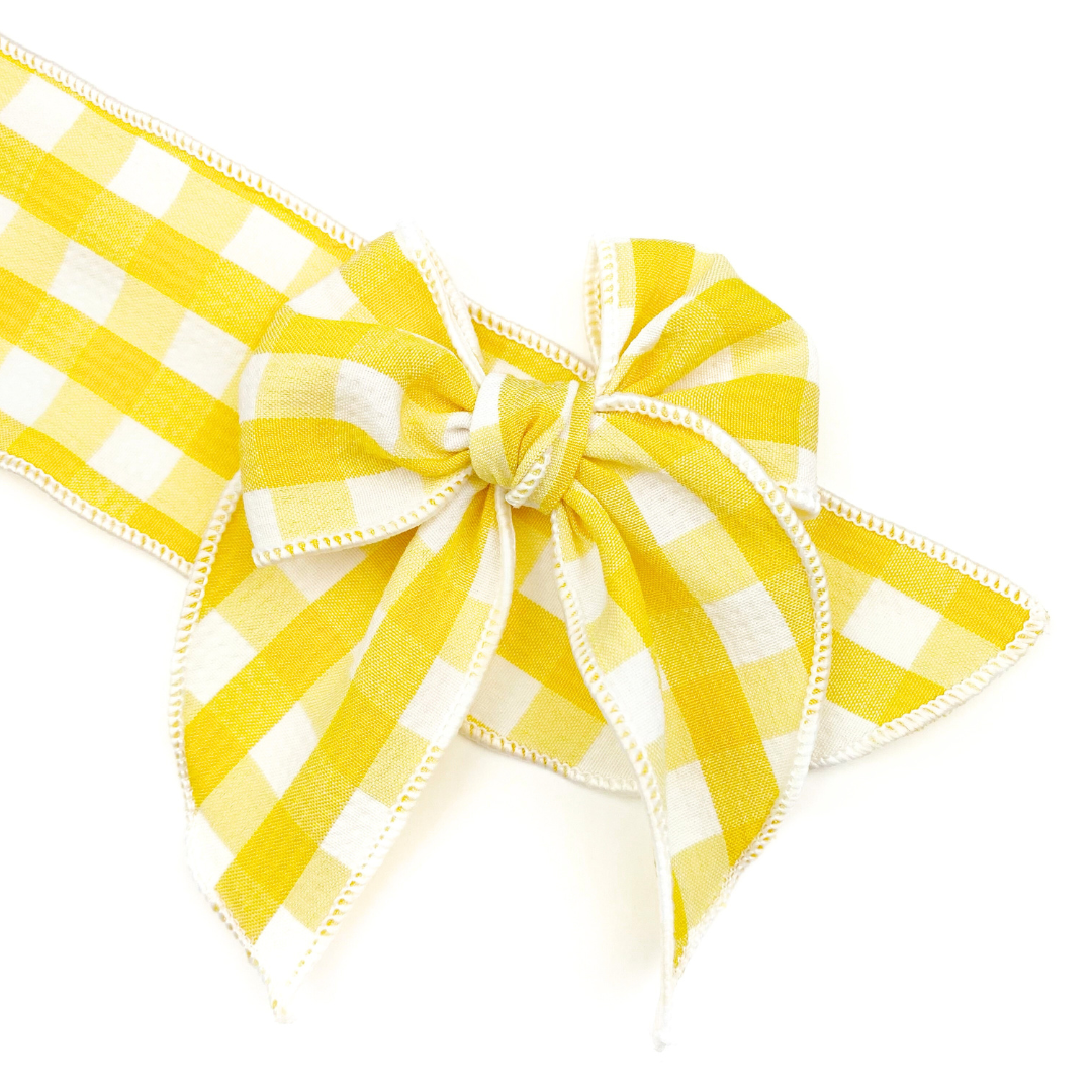 Yellow Picnic Plaid  Effortless Bow Strips - Serged Edge