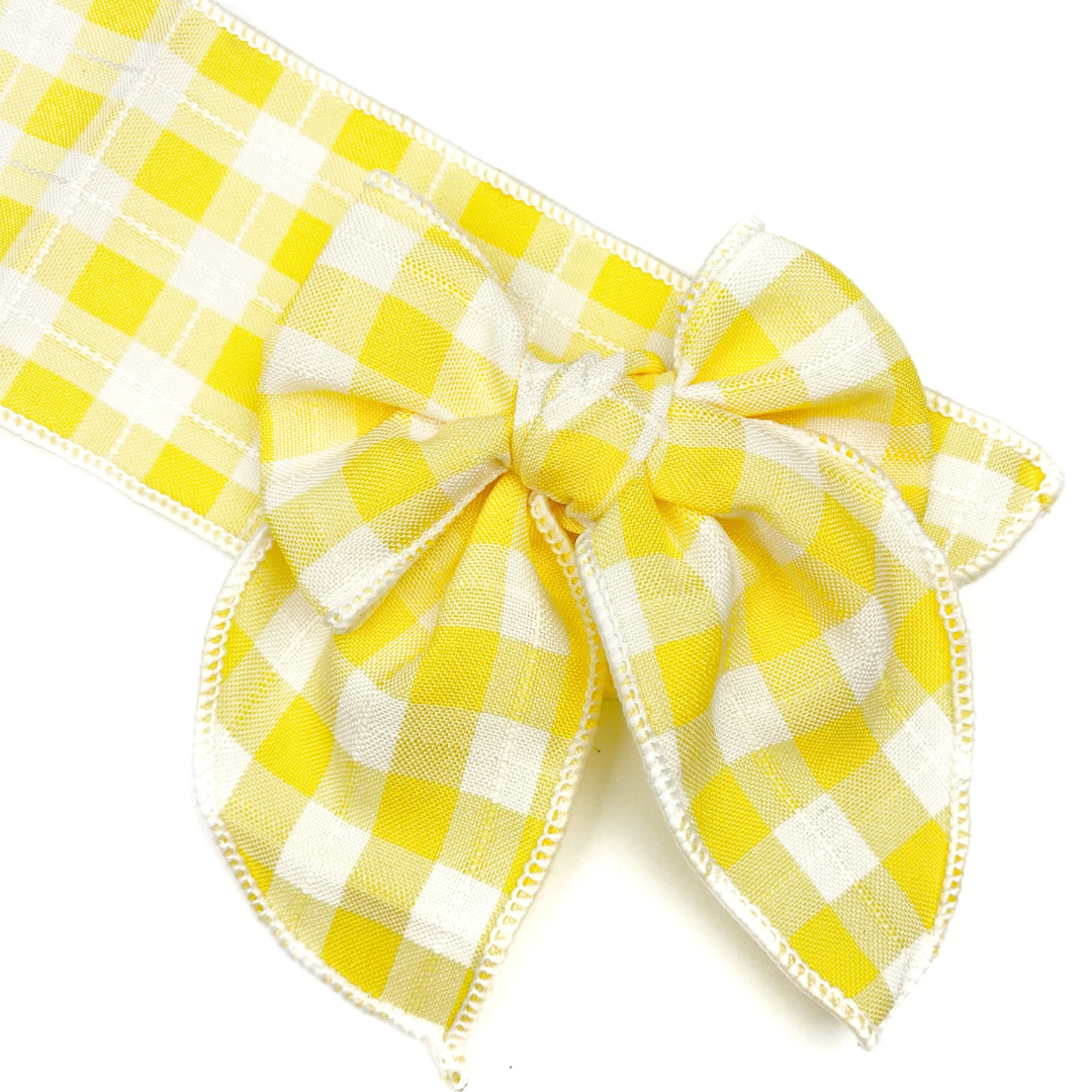 Spring Yellow Plaid  Effortless Bow Strips - Serged Edge