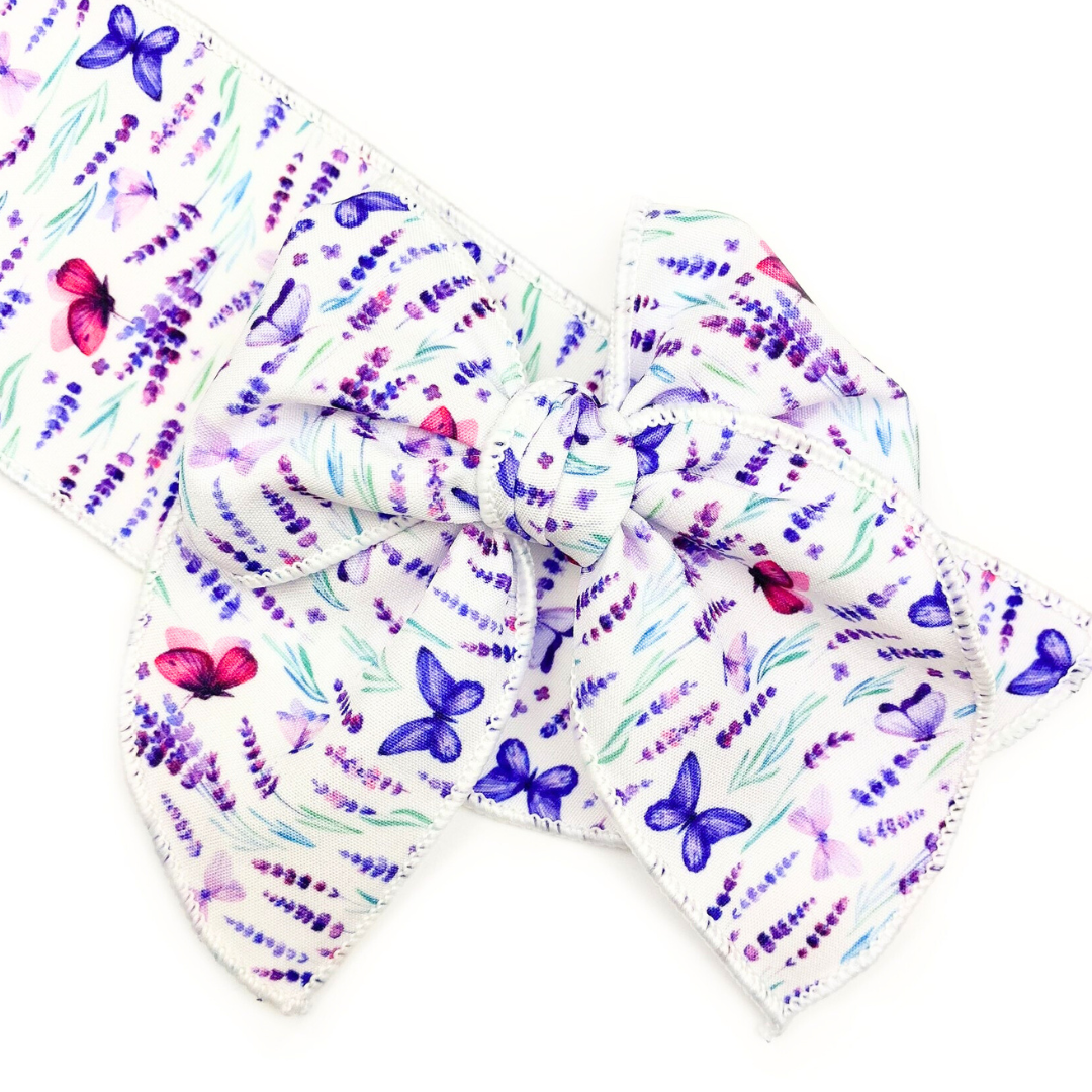 Lavender Field Butterflies Effortless Bow Strips - Serged Edge