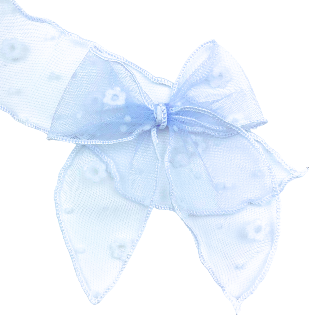 Blue Daisy Tulle Effortless Bow Strips - Serged Edge